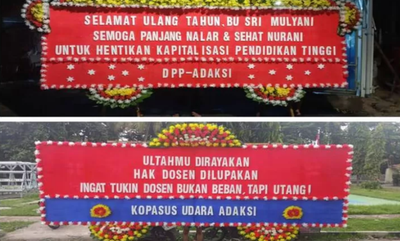 100 Karangan Bunga Hiasi Kemenkeu, Sindiran untuk Sri Mulyani soal Nasib Guru dan Dosen